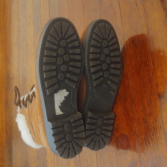 Amanda Smith Brown Leather/Suede Combat Boots with Faux Fur Trim Sz 6 - Picture 6 of 9